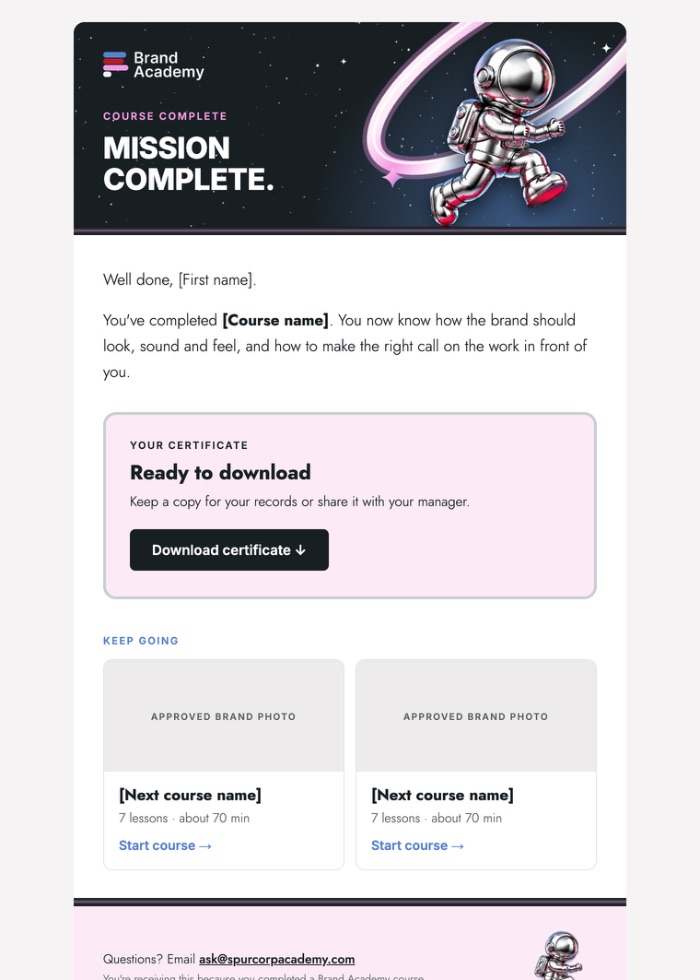 Course complete email preview