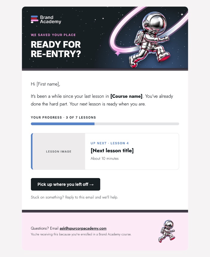 Re-engagement email preview