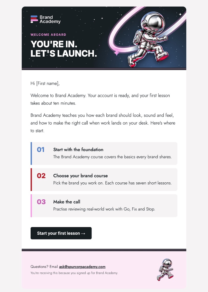 Welcome email preview